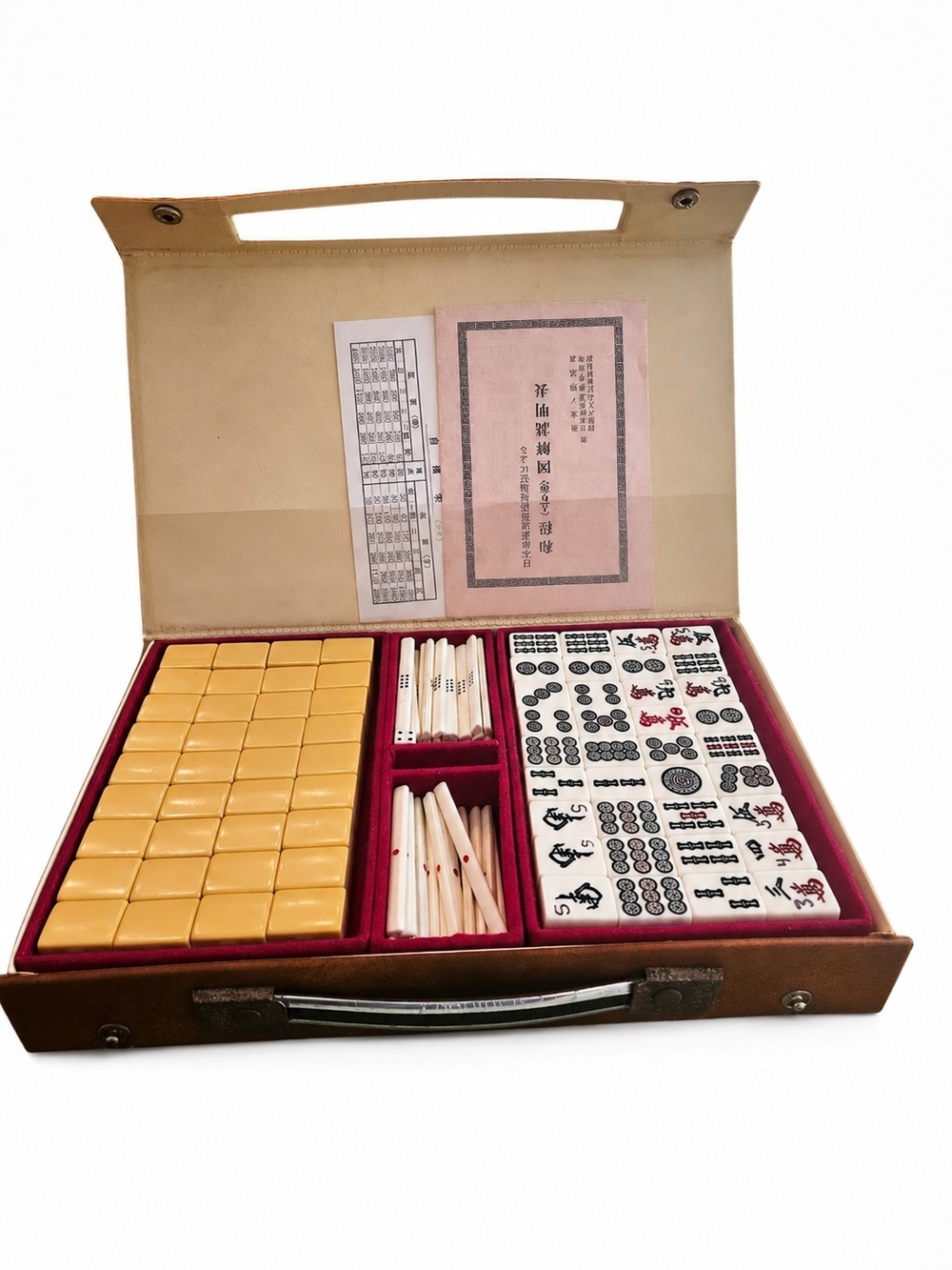 Classic Mahjong Set in Beige and White - Brand Unspecified